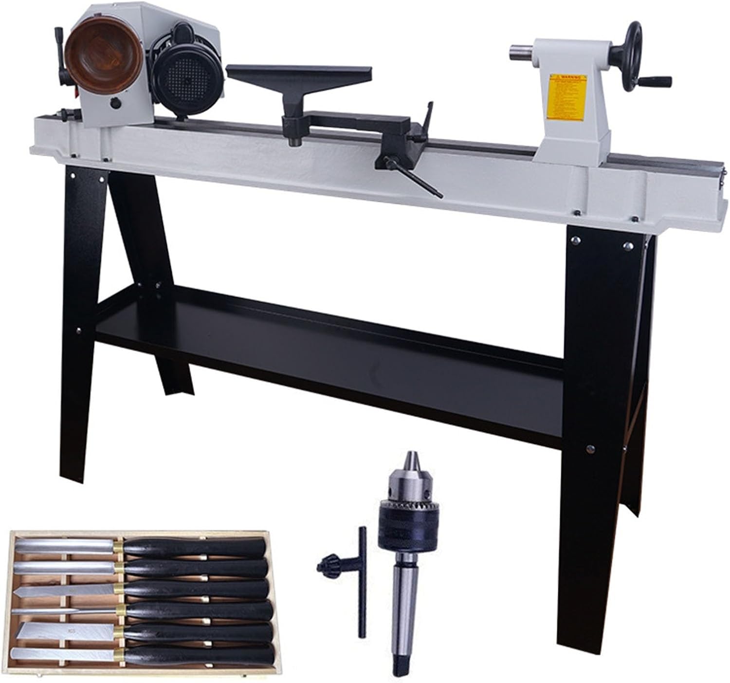 1100W 43.3 * 14in Mini Multifunctional Wood Lathe, 500-2000RPM Infinite Speed Belt Speed Regulation, Spindle Thread 1"-8T, With 6PCS Woodworking HSS Turning Tools & Punching Drill Collet