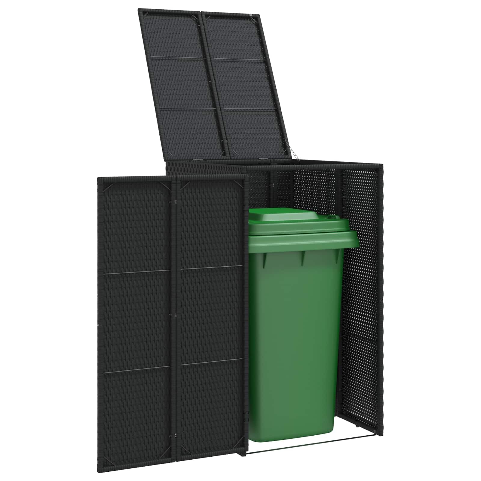 vidaXL Mülltonnenbox Schwarz 65 x 80 x 115 cm Polyethylen, Garten und Terrasse, moderner Lagerbehälter, wetterfester Box für Müll oder Terrassen-Zubehör