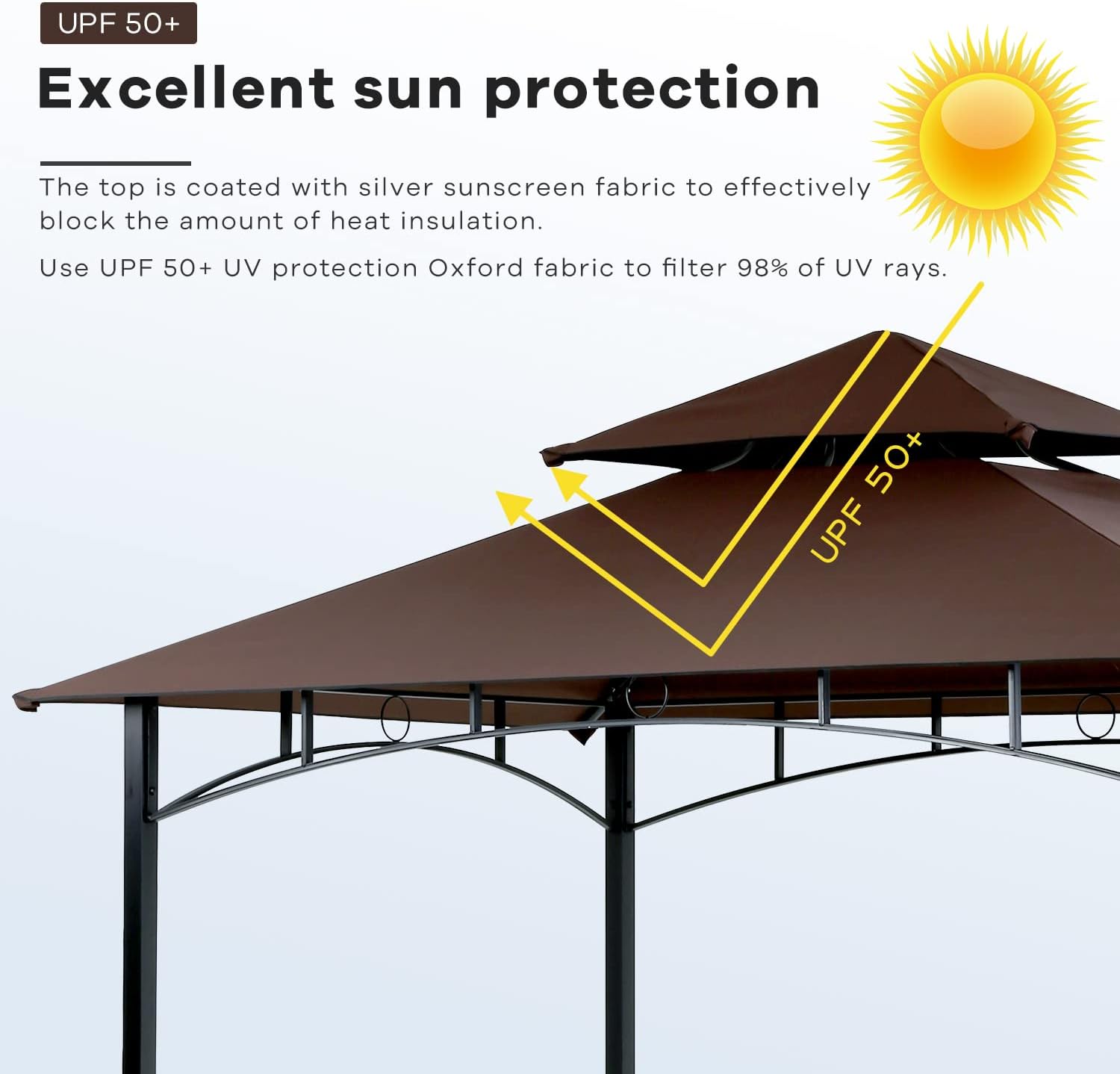 Canopy Tent, 8'x 5' Party Tent BBQ Grill Gazebo Sun Shade Double Tiered Canopy with Glass Shelves and Hooks for Outdoor Patio (Brown)