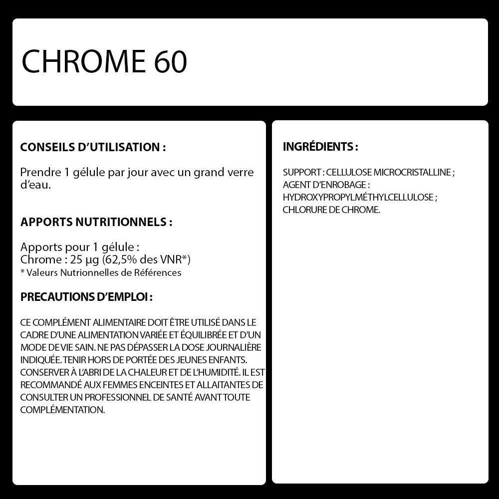 CHROME 250µg - Maintien d'une Bonne Glycémie, Régule le Taux de Sucre - 60 Gélules Végétales - Fabriqué en France - Laboratoire Français Eric Favre