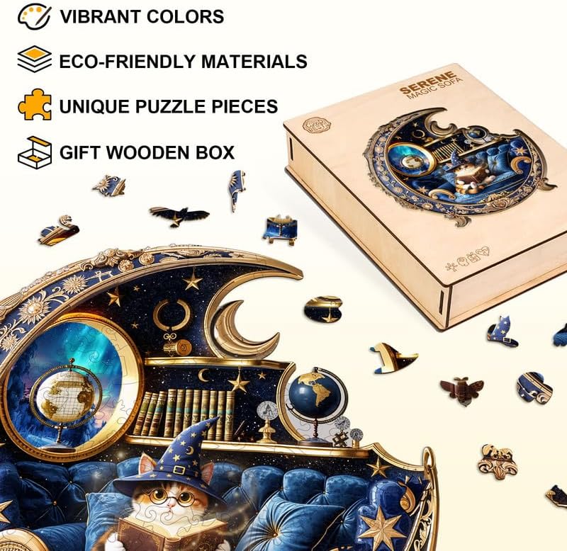Jigfoxy Wooden Puzzles for Adults, Serene Magic Sofa Wood Puzzles Adult, Unique Animal Shape Wooden Jigsaw Puzzles for Adults, Birthday Gifts for Puzzle Lovers, Family, Friend (M-11.4*11.4in-180pcs)