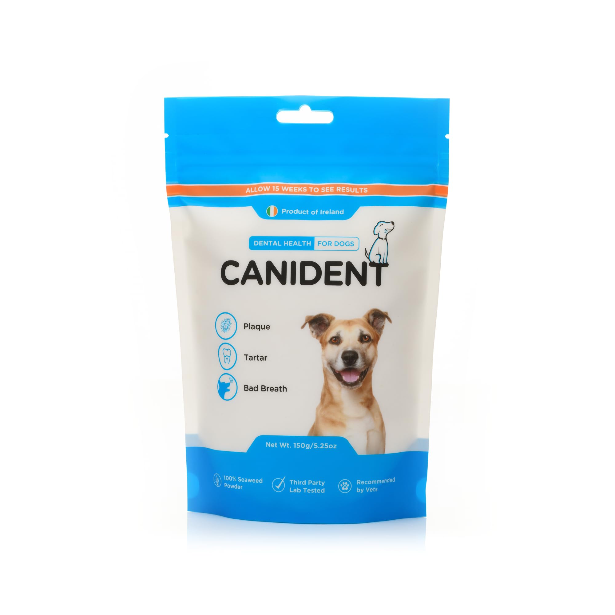 Canident Irish Seaweed Dog Dental Powder, Natural Plaque and Tartar Control, Fresh Breath Formula, No Brushing Required, Resealable Stand Up Pouch 150g