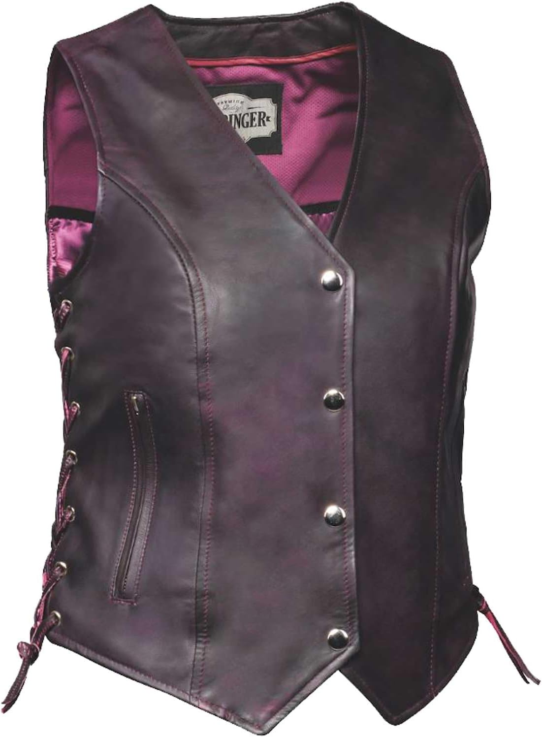 UNIK Women's Premium Traditional Lambskin Leather Motorcycle Vest - Purple (L), Large