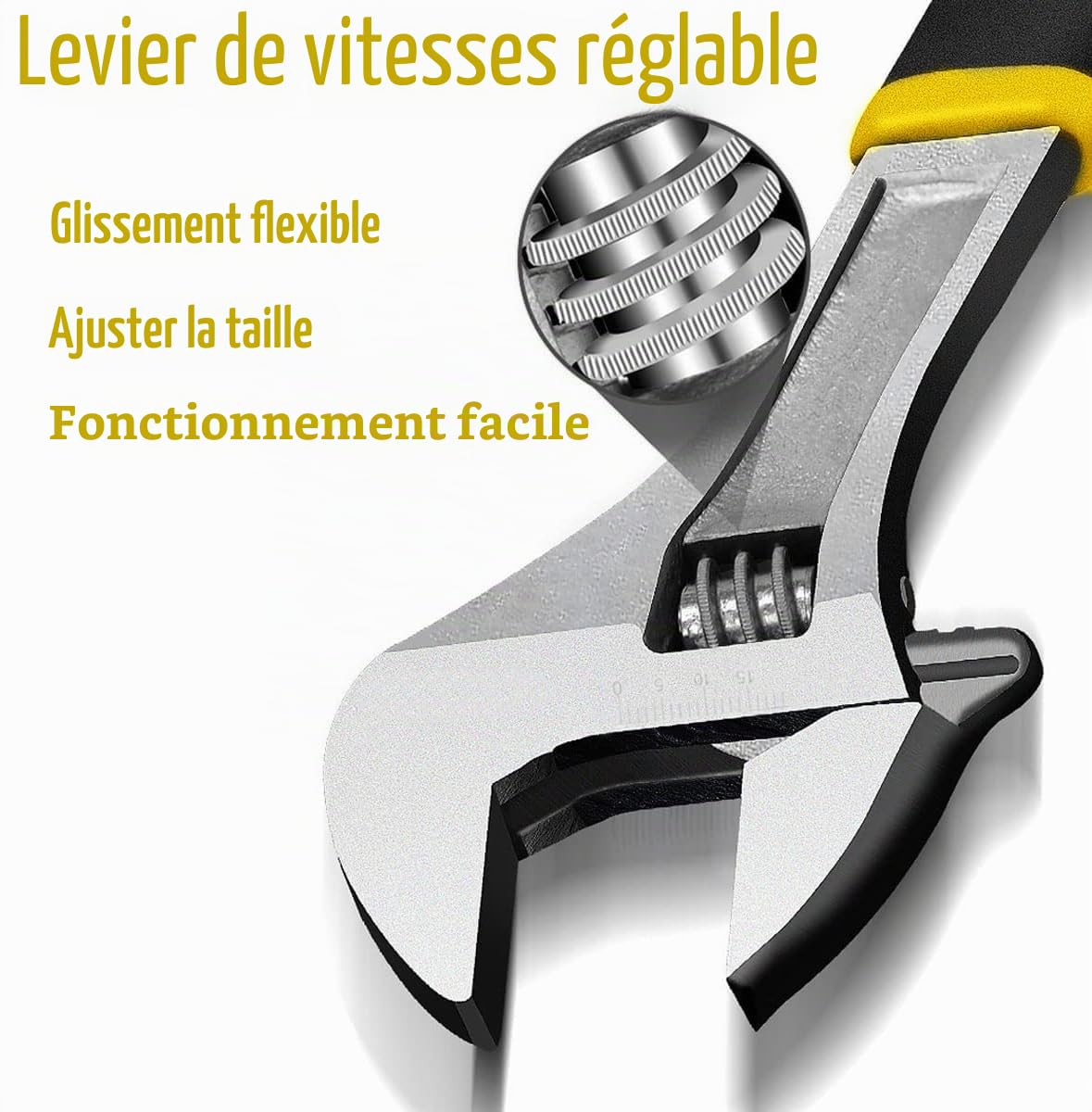 LATERN 4 Pièces Clés à Molette, 4 Tailles Levier de Vitesse en Acier au Carbone Clé à Molette Multifonctionnelle avec Échelles Métriques et Poignée Antidérapante pour Maison Garage (15-30CM)