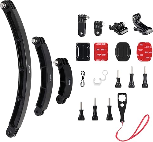 HSU Adaptador básico de bolsa de agarre y brazo de extensión curvado para GoPro Hero 11, 10, 9, 8, 7, 6, 5, AKASO Campark Sjcam Xiaoyi y otras
