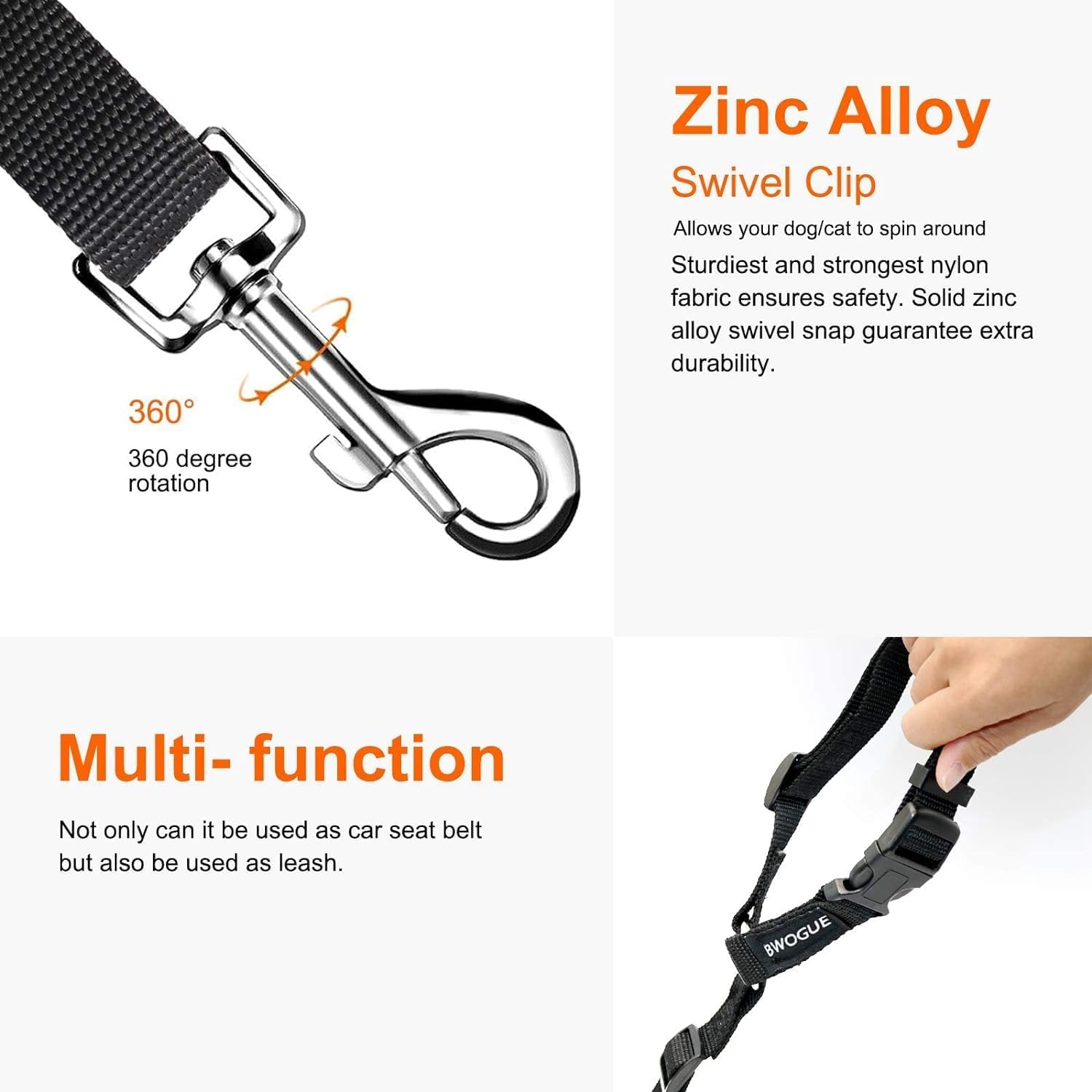 Jukmen Pet Dog Cat Seat Belts, Car Headrest Restraint Adjustable Safety Leads Vehicle Seatbelt Harness, Durable Pet Seatbelt for Cars || Pack of 2, Black 3