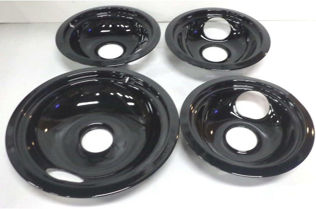 3-WB31M20 1-WB31M19 4 Pack Replacement for GE Range Porcelain Black Drip Pans Bowls