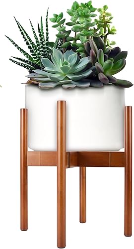 Miniatura 2 de Soporte para Plantas de Interior  Soporte esquinero de bambú para espacios pequeños, ajustable de 8 a 12 pulgadas, soporte natural de piso para