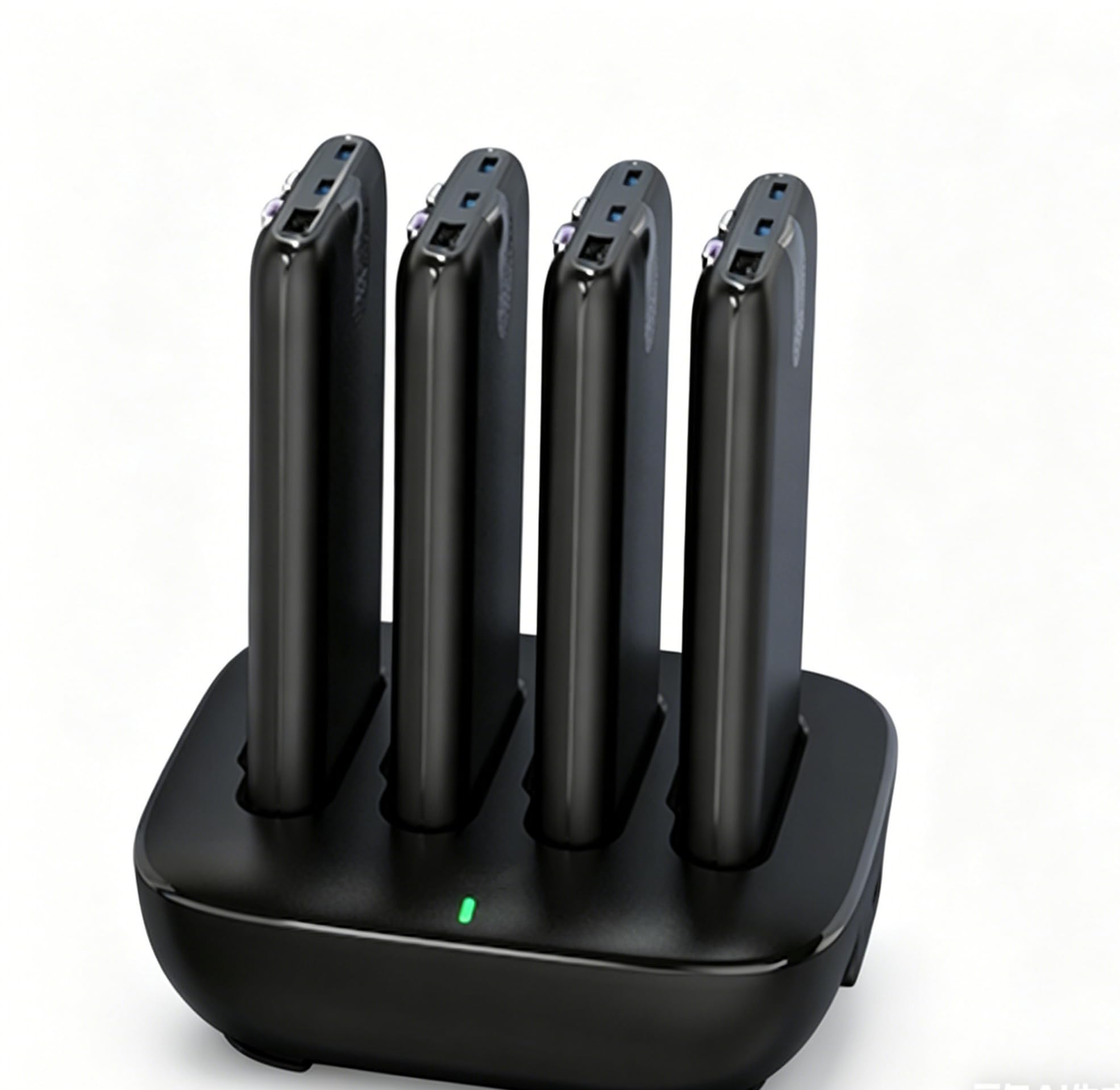 Gemeinschafts-Ladestation, Powerbank-Station mit 4 Schnellladeanschlüssen, tragbare Ladestation für mehrere Geräte für Büro und Zuhause,Ladegerät für Hotels mit integrierten Kabeln (Schwarz)