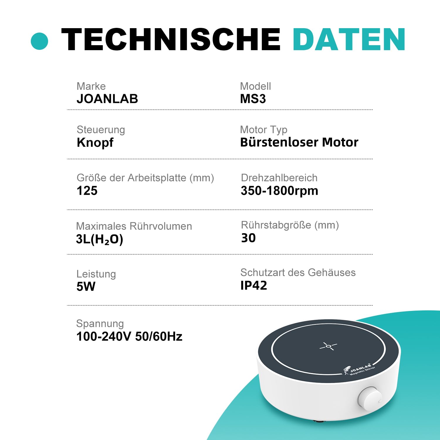 JOANLAB Magnetrührstäbe Mini Magnetische Rührplatte Labor Rührer Mixer mit Rührstab, Magnetrührer Mixer Platte 3000ml