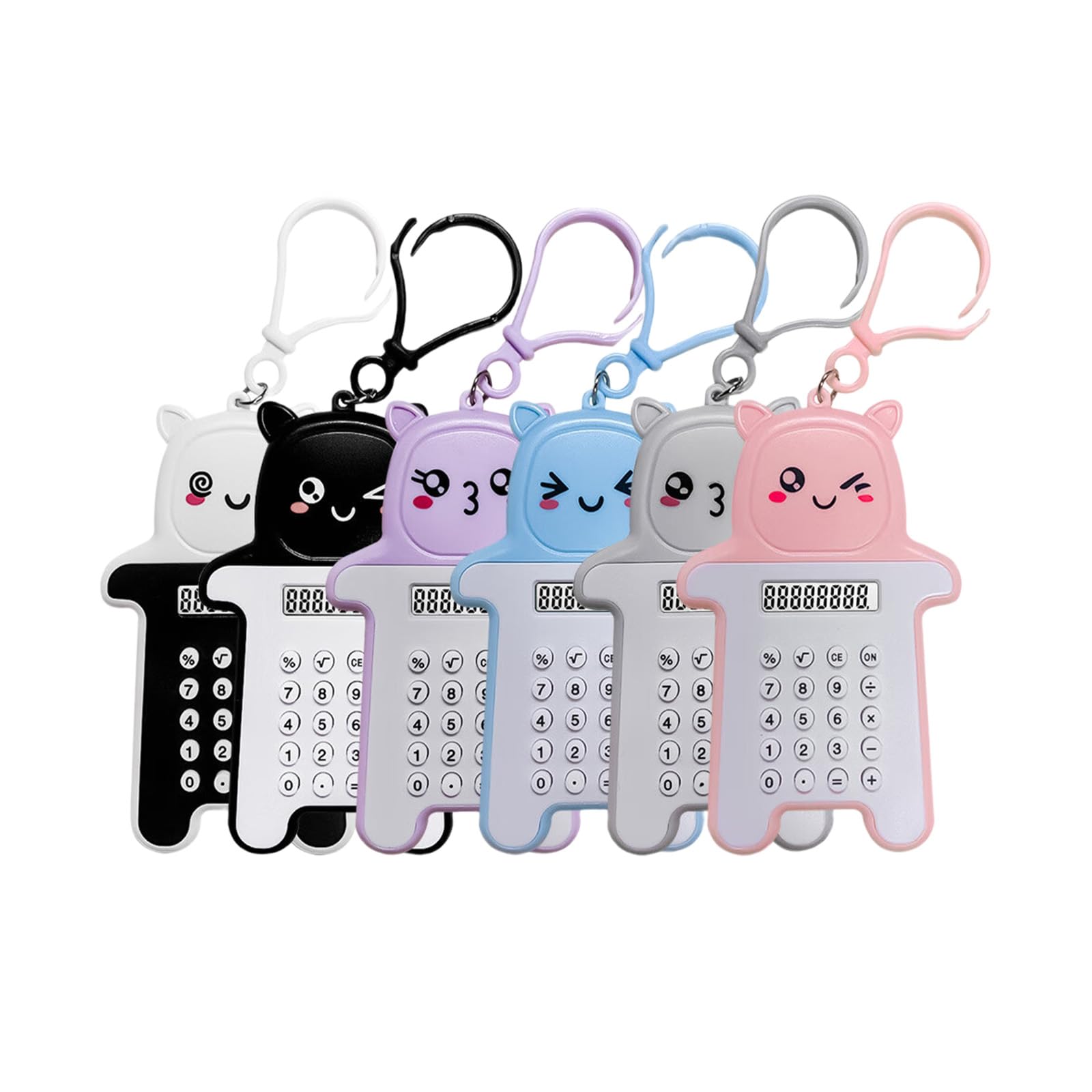 MLWSHR 6-Pack Cute Mini Keychain Digital Calculators, 8-Digit LCD Display, Cartoon Design, Portable for School & Office, Kids Calculator, Battery