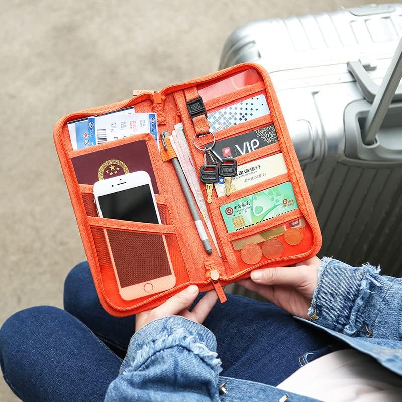 パスポートケース ナイロン トラベルウォレット ファスナーと独立したスロットとポケット カード パスポート 搭乗券 レシート ペン