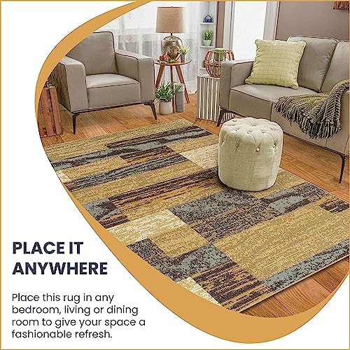 SUPERIOR Indoor Area Rug, Jute Backed, Modern Geometric Patchwork Floor Decor for Bedroom, Office, Living Room, Entryway, Hardwood Floors, Rockwood Collection, 7' x 9', Light Blue-Beige