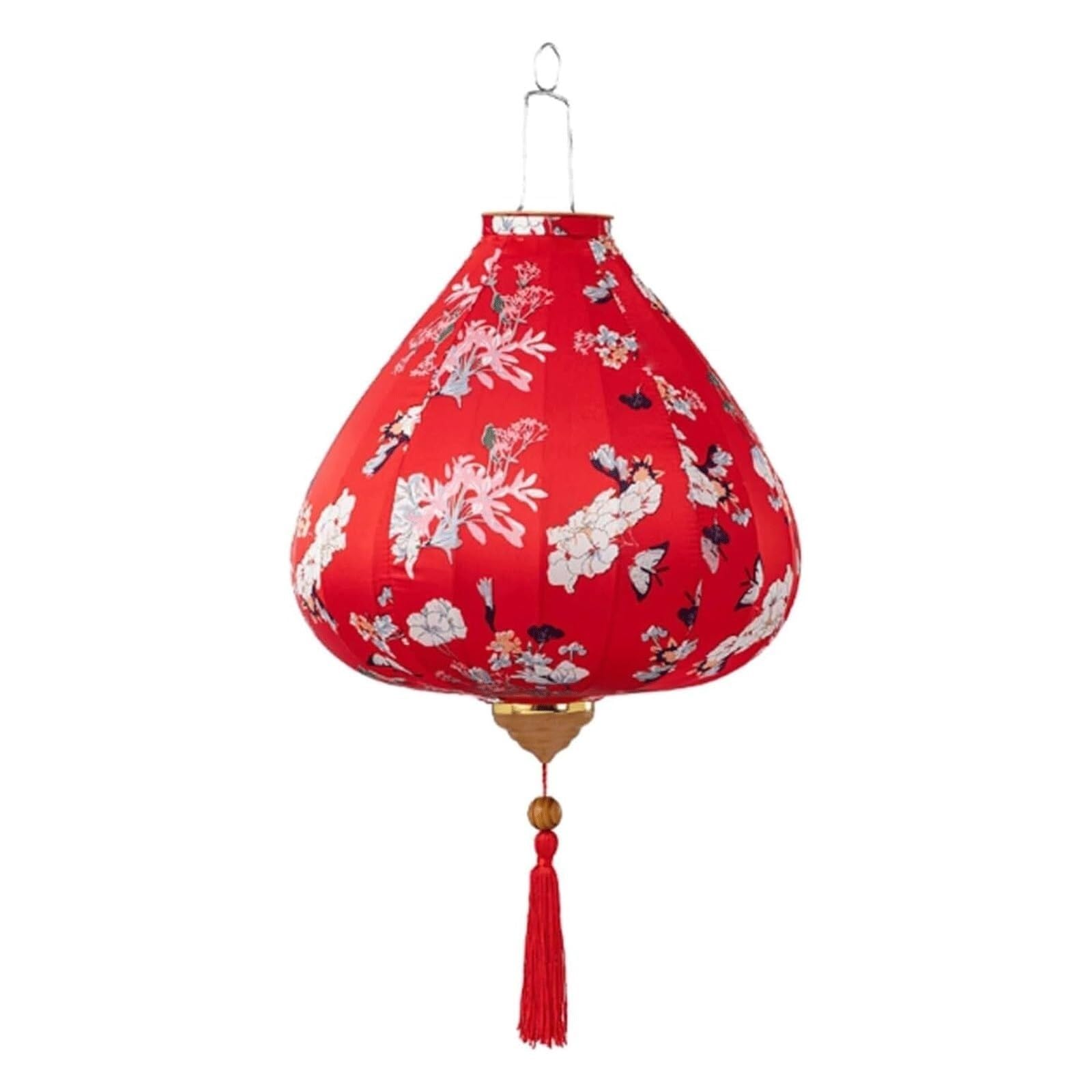 Asian lantern, Chinese Silk Lantern Oriental Floral Pattern Oval Hanging with Tassel for Outdoor Garden and Holiday Celebration(Red,16 inch)