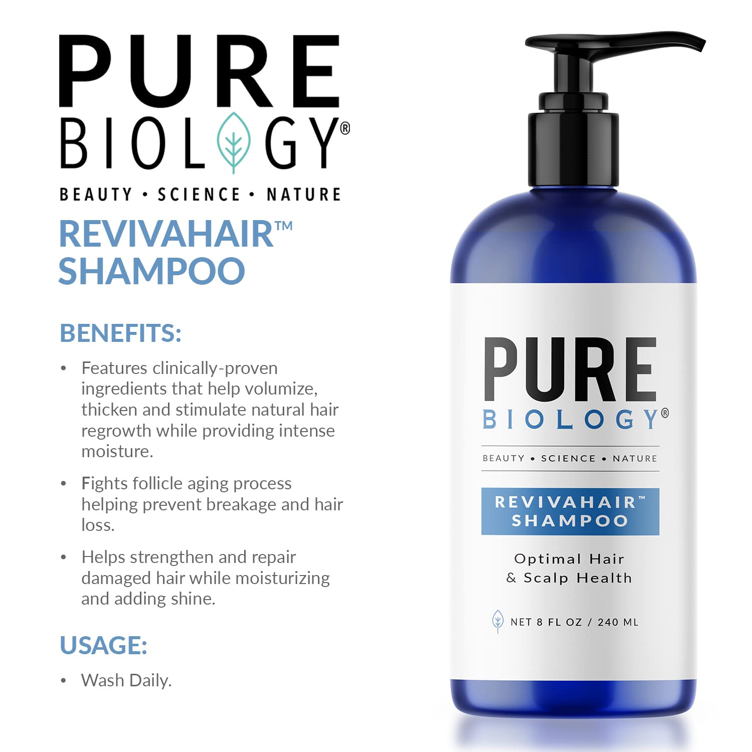 RevivaHair Biotin Shampoo for Men and Women Premium Volumizing