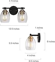 Vista 5 de Lámparas de tocador de baño, luces de tocador de oro negro con pantallas de vidrio sembrado, 2 luces, moderno, granja, baño, aplique de pared sobre