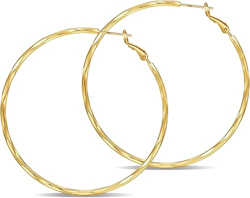 2MM Thin Gold Hoop Earrings Sterling Silver Post Hoop Earrings For Women Diamond-Cut Gold Hoops Earrings 14K Gold Plated Hoops Earrings Lightweight