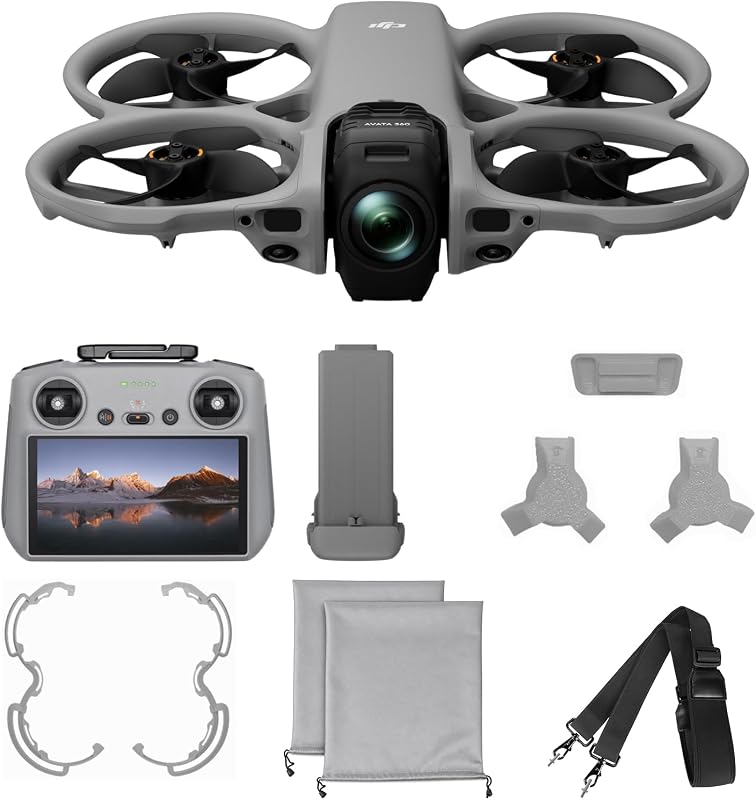 Avata 360 (RC 2), Drone con cámara 8K 360° y kit de protección | El kit de protección incluye tren de aterrizaje, cubiertas protectoras de hélice, correa para el cuello y estuche de transporte portátil. Viajes, Filmaciones aéreas