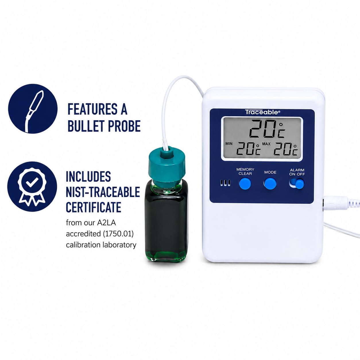 Digi-Sense - Termometro digitale calibrato per frigorifero/congelatore, 1 sonda per bottiglia