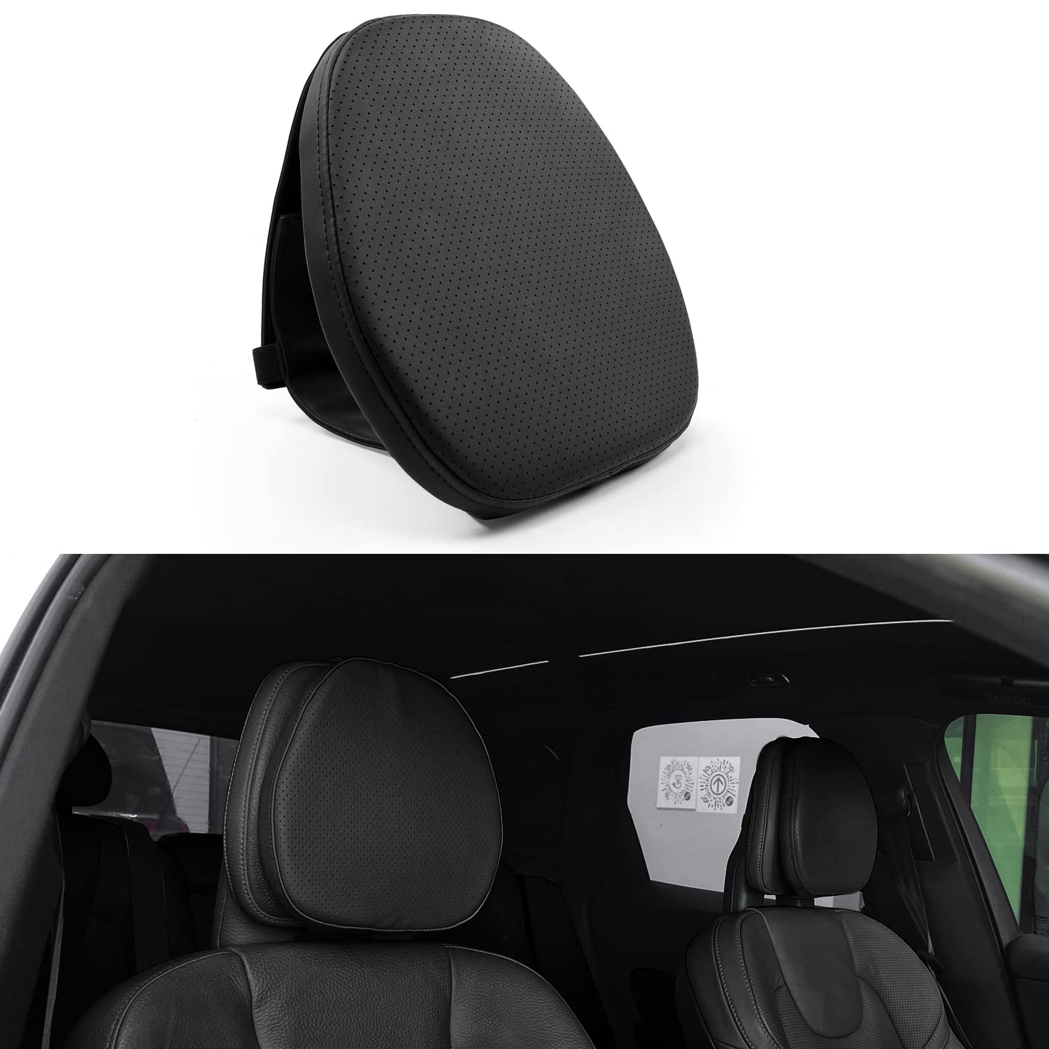 Condition photo showing New/Like New for taikoo car headrest pillow for volvo xc90 xc60 s90 v90 xc40 s60 v60 accessories premium interior accessories headrest support for driver or front passenger seat (black 1 pcs)