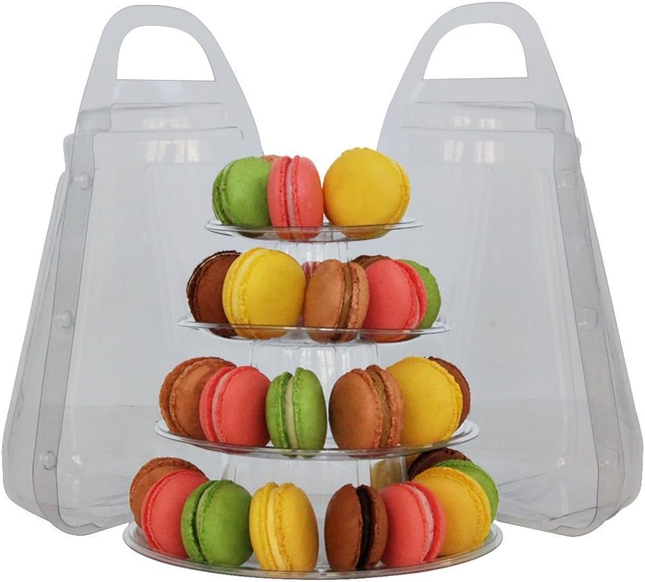 Sweet Stands Lightweight Plastic Macaron Tower Display with Carrying Case 4 Tier 1pc, Clear
