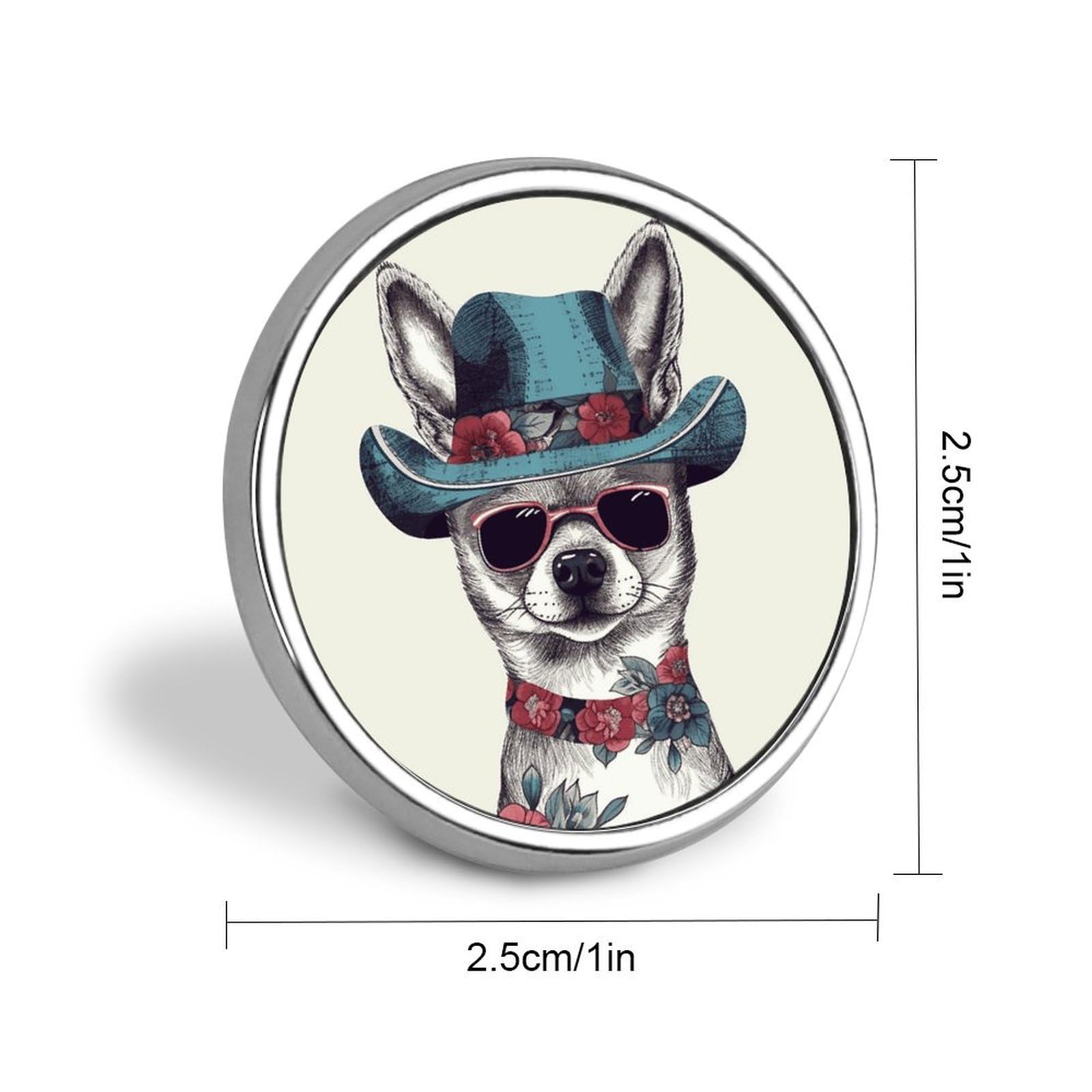 Aluminium Alloy Round Badge Brooch Pins for Men Chihuahua Dog Wearing Hat Brooches Elegant Pin for Women Fashion Button Badges Brooch Badge for Hats Jackets Shirts
