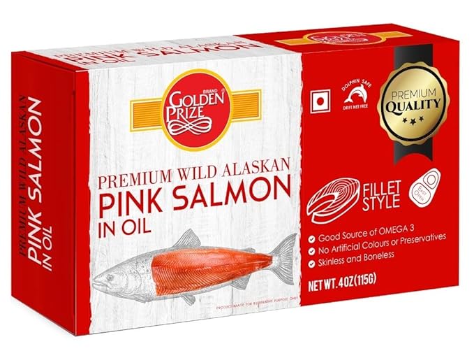 Golden Prize Wild Alaskan Pink Salmon Fillet in Oil, 115g (Pack of 1)