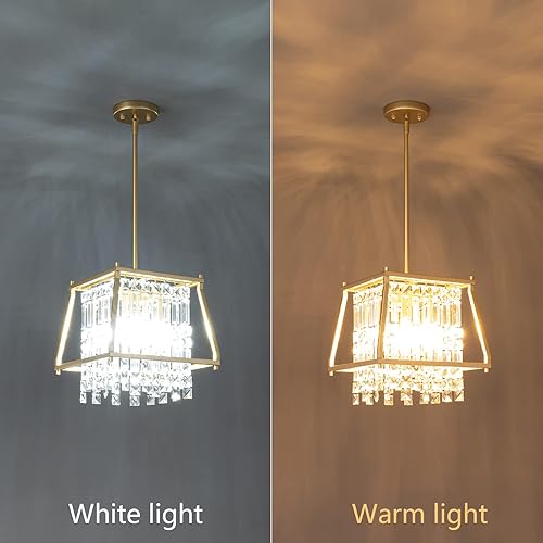 Miniatura 123 de LMQNINE Modernas lámparas colgantes doradas para isla de cocina, lámpara de araña de cristal, elegante iluminación colgante ajustable para comedor