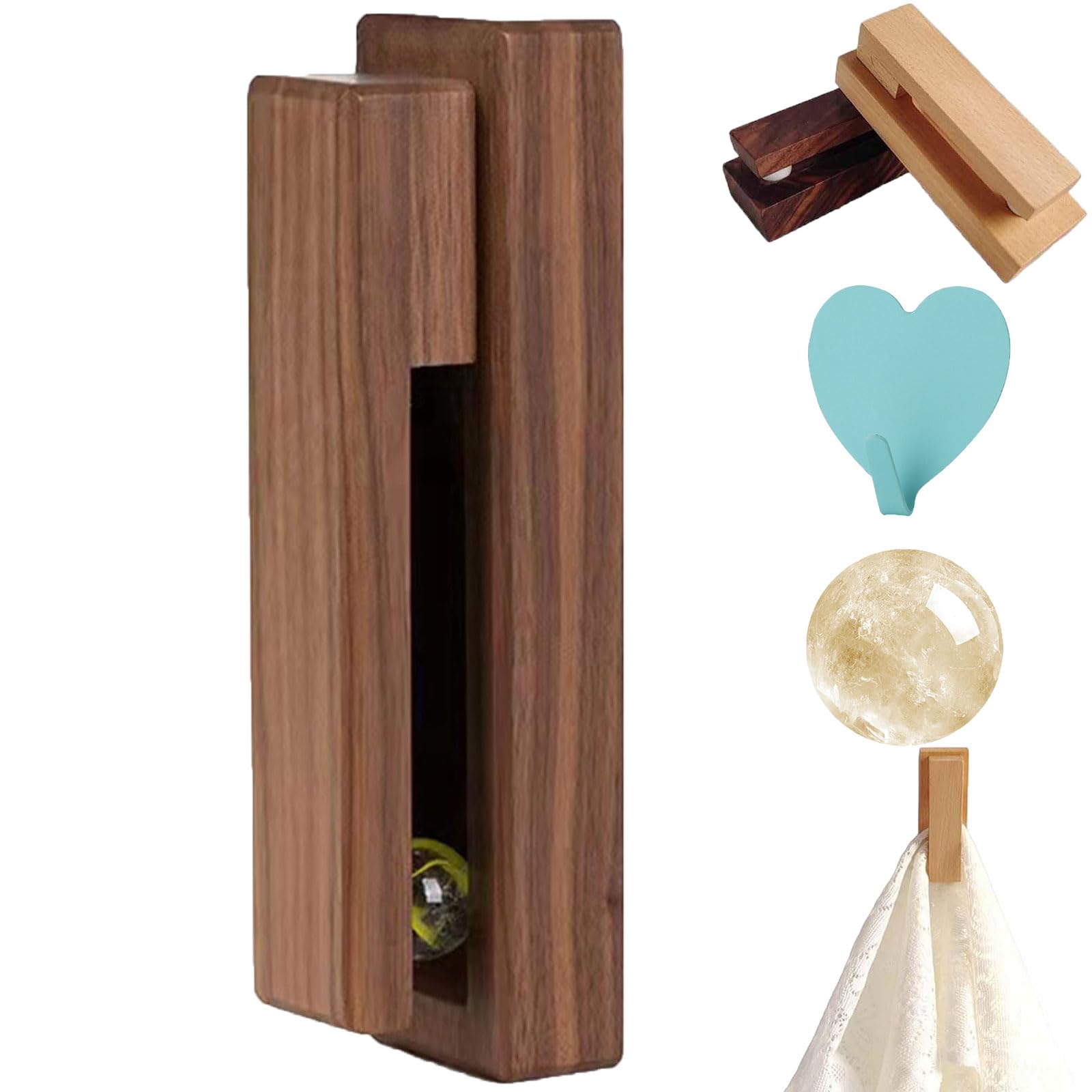 Marble Slide Towel Holder, Wooden Towel Racks for Bathroom Wall Mounted, Self Adhesive Vintage Towel Holder Wooden Wall Mounted Towel Racks for Bathroom and Kitchen (Walnut)