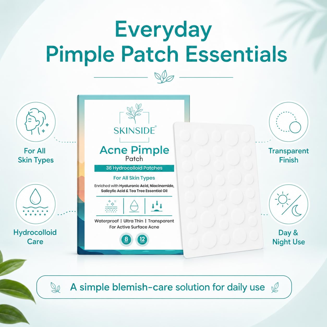 Skinside Acne Pimple Patches with 1.5% Salicylic Acid for Face Pimples | Hydrocolloid Facial Patches for Pimple Healing | Invisible Waterproof Absorbs Excess Oil & Pimple Overnight (36 Patches) 2