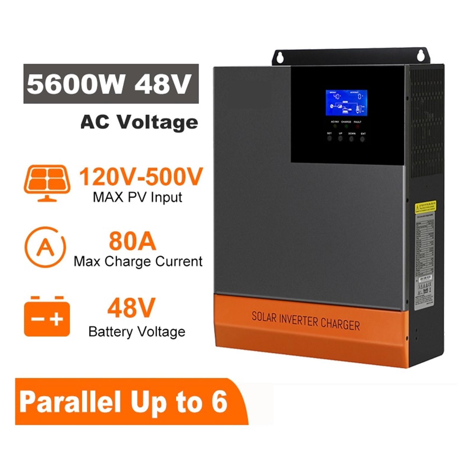 Inversor Solar Híbrido De 5600W, Onda Sinusoidal Pura Fuera La Red 48V, 5KW con Controlador Cargador Batería MPPT 80A Estable Fiable Aplicación Integral(5.6KW Without WiFi)