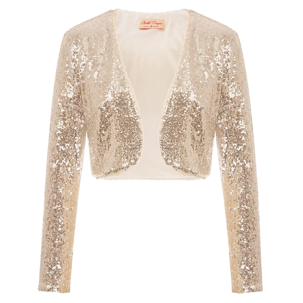Belle Poque Cárdigan Elegante Vintage para Mujer con Top De Lentejuelas, Encogimiento De Hombros De Noche, Cóctel De Club