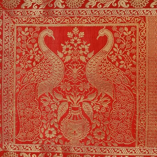 Image of Indian Traditional Decorative Silk Table Runner Kitchen Dining Good Luck Table Cloth for Wedding Bridal Birthday Party Decorations - 60x16 Inches (Orange Gold)