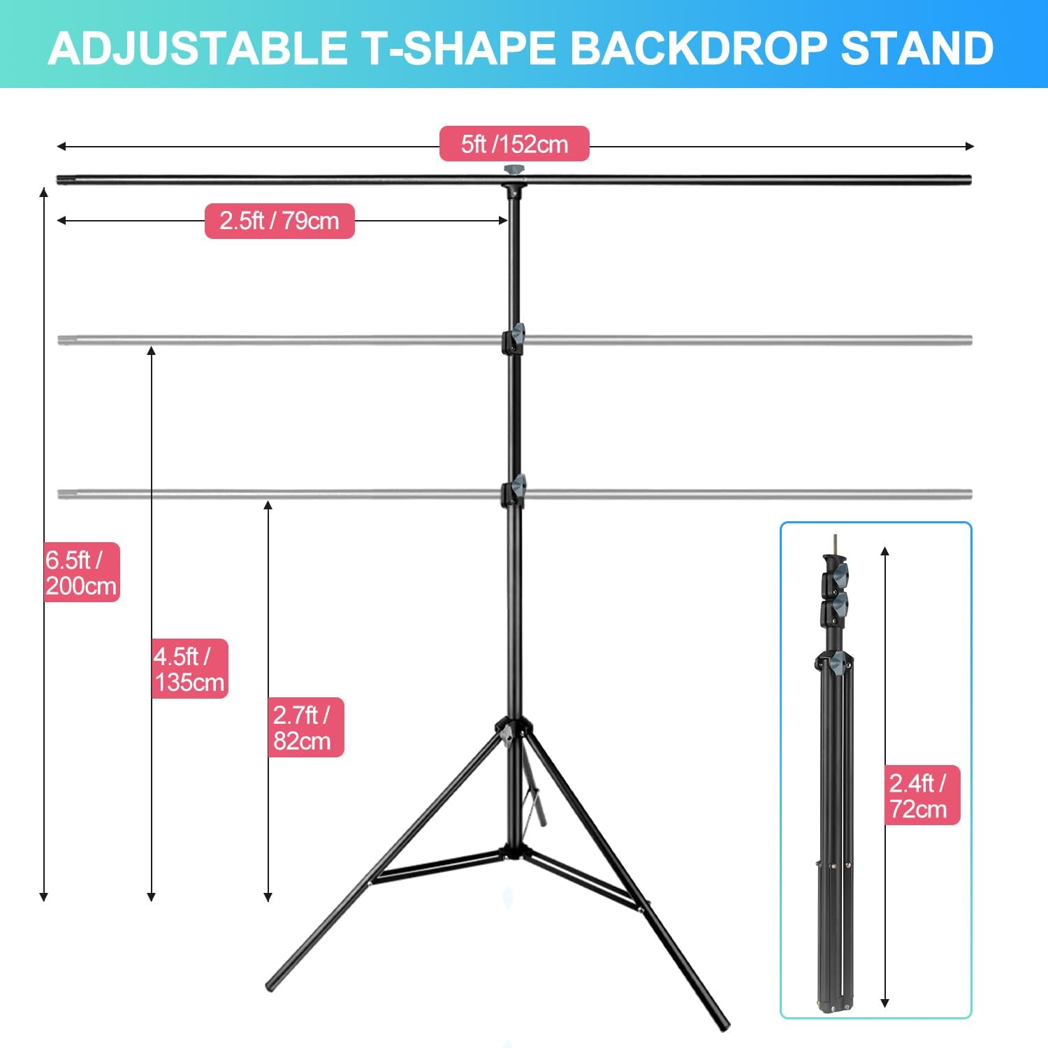 JEBUTU Black Backdrop with Stand 1.5x2m (5x6.5ft) - Image 3