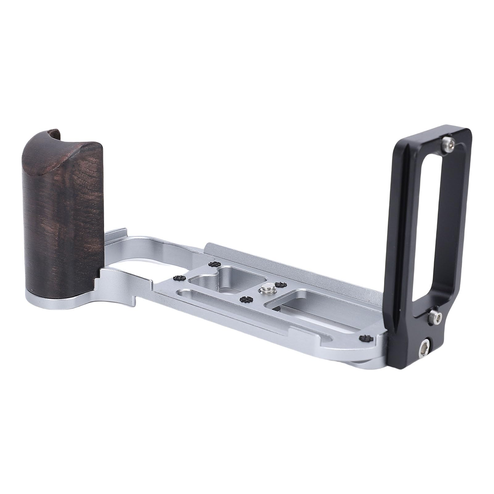 banapoy Piastra a L per Impugnatura della Fotocamera, Staffa a L per Impugnatura in Legno a Sgancio Rapido, Piastra di Montaggio per Treppiede con Cuscinetto Antiscivolo, Foro per Vite da 1/4 (SILVER)