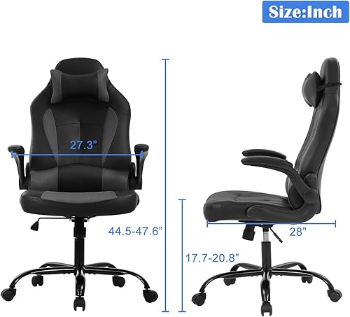 Miniatura 2 de Silla de oficina para juegos de PC, silla de escritorio ergonómica con reposacabezas y soporte lumbar, respaldo alto ajustable, silla de computadora