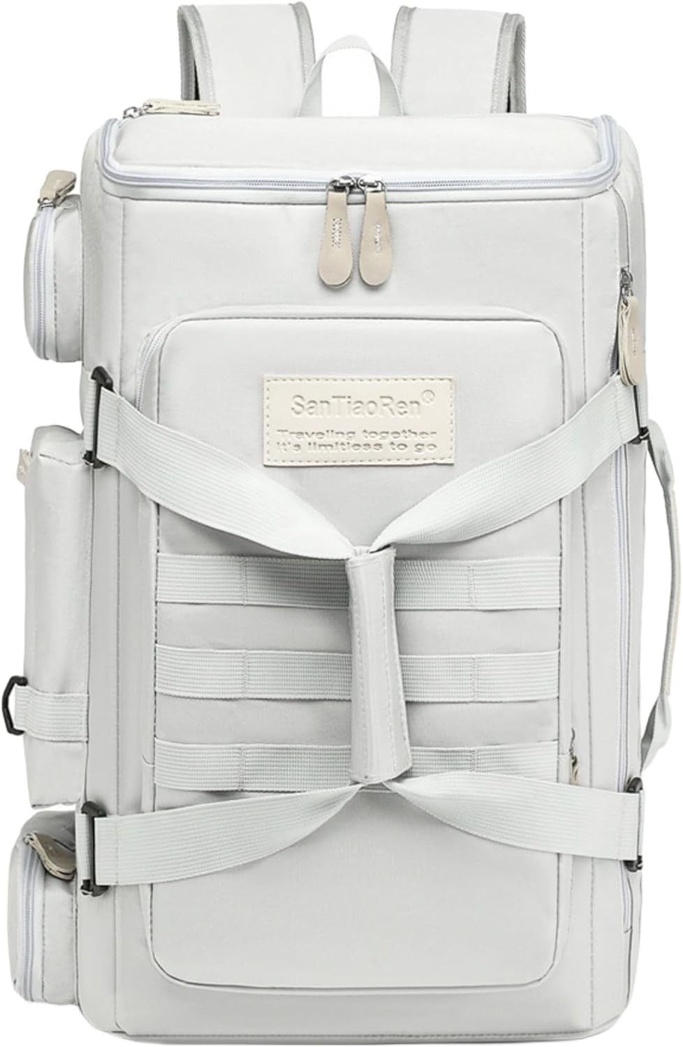 Large Travel Duffle Bags Backpack for Men Women, 50L Sports Gym Bag with Wet Pocket, Waterproof Carry On Backpack Weekender Overnight for Workout, Fitness, Outdoor, Business Light Grey