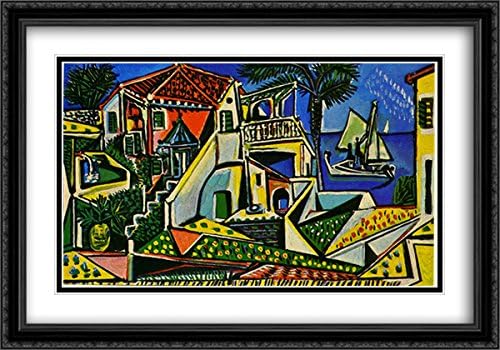 Mediterranean Landscape 2X Matted 40x28 Large Black Ornate Framed Art Print by Picasso, Pablo