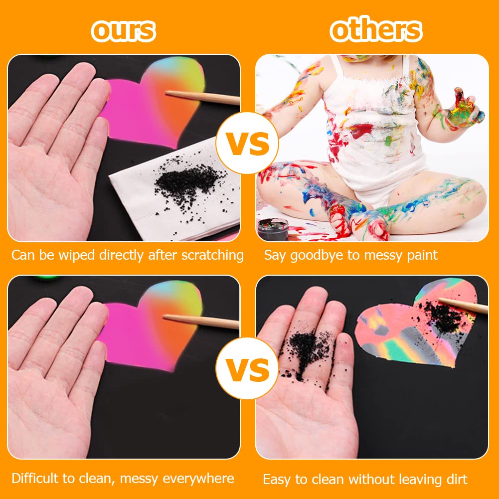 OFFCUP Carte à Gratter 2 Pack Scratch Art Notes Dessin pour Enfant avec 4 Règles de Gabarit et 4 Stylets en Bois 14x20cm