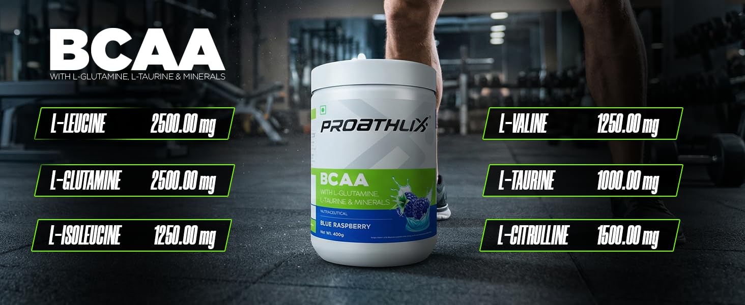 Proathlix BCAA Supplement | With Leucine, Isoleucine, Valine, Glutamine, Taurine | Supports Muscle Recovery, Endurance & Hydration | Intra & Post Workout | 30 Servings (13.33g) | Tropical Twist | 400g — Amazon image 8