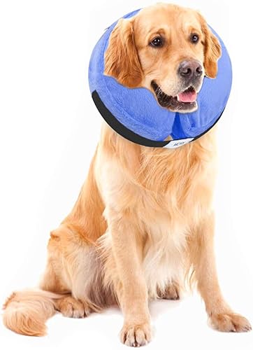 Cono inflable para perro, collar de recuperación ajustable para perros después de la cirugía, evita mordeduras y arañazos, no bloquea la visión (L,