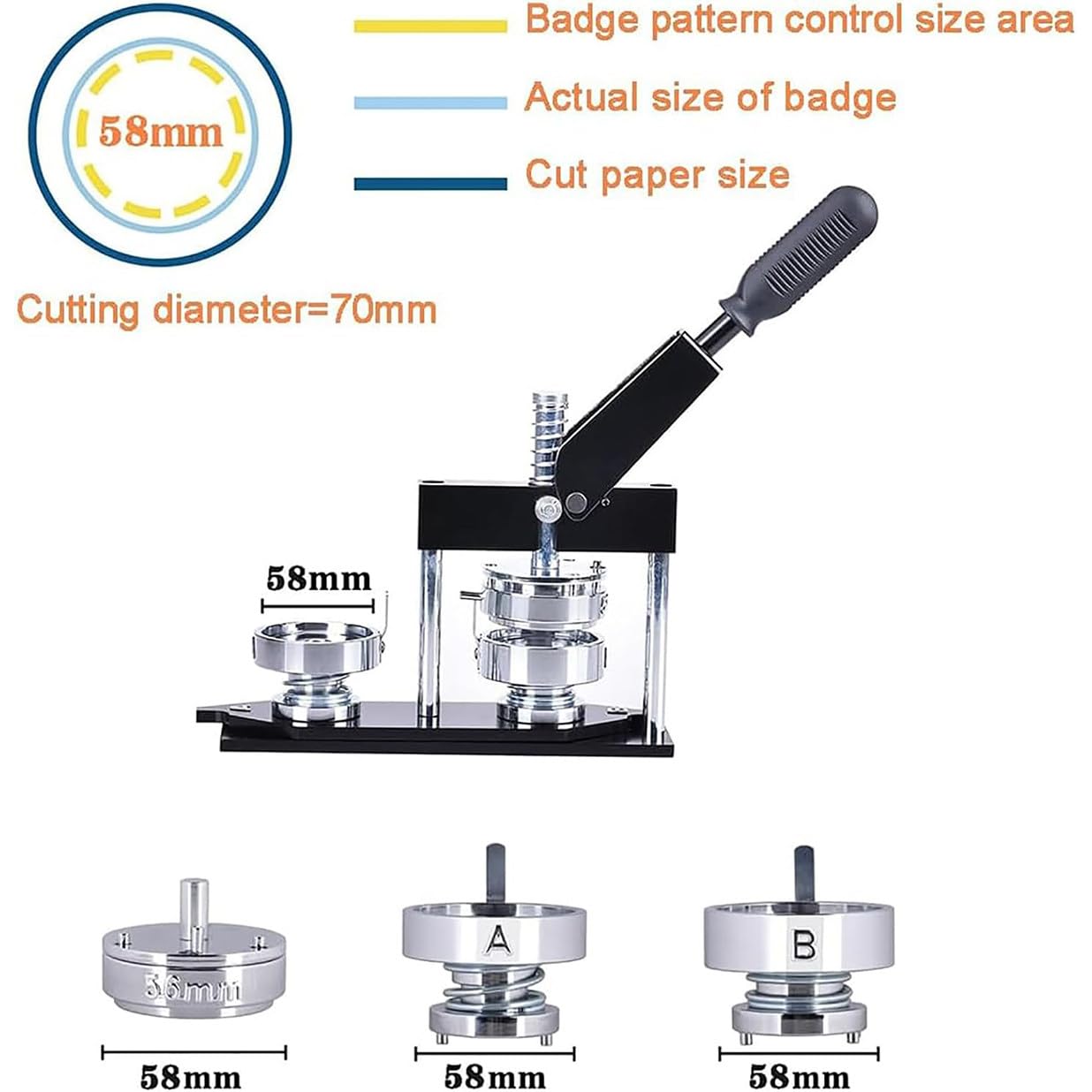 Machine à Badges 32 Mm/58 Mm, Machine à Poinçonner pour Badges Ronds à Faire Soi-Même, Machine à Poinçonner pour Badges, pour Machine à Fabriquer des Cadeaux Publicitaires,58mm
