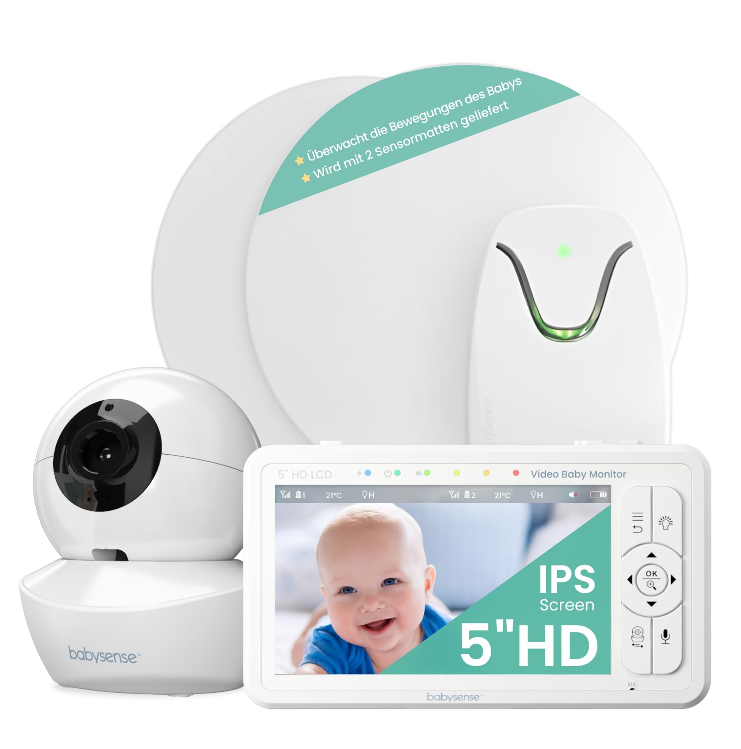 Babysense True Sleep HD Video-Babyphone mit Nachtlichtkamera & Bewegungsmonitor für Babys mit Echtzeit-Warnungen bei fehlender Atembewegung, kontaktlos, 2-in-1
