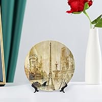 Vista 6 de Platos de cerámica, Platos de cerámica decorativos de decoración de París, paisaje antiguo, torre Eiffel Francia, monumentos de 10 pulgadas, platos
