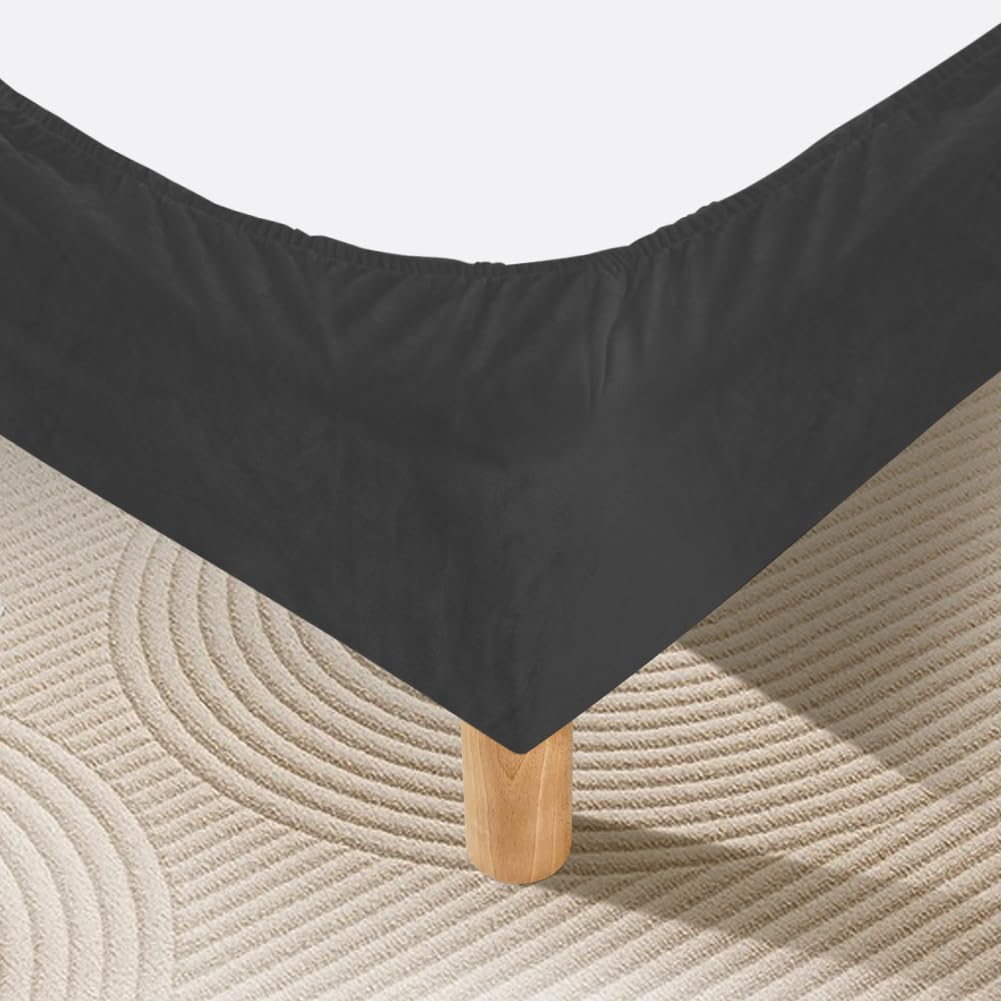 DUJUIKE Copriletto, Tessuto In Velluto, Sostituzione Della Gonna Del Letto, Proteggi la struttura del tuo letto. Adatto Per Camere Da Letto, Hotel (Nero,Queen Bed Width:150-160cm)