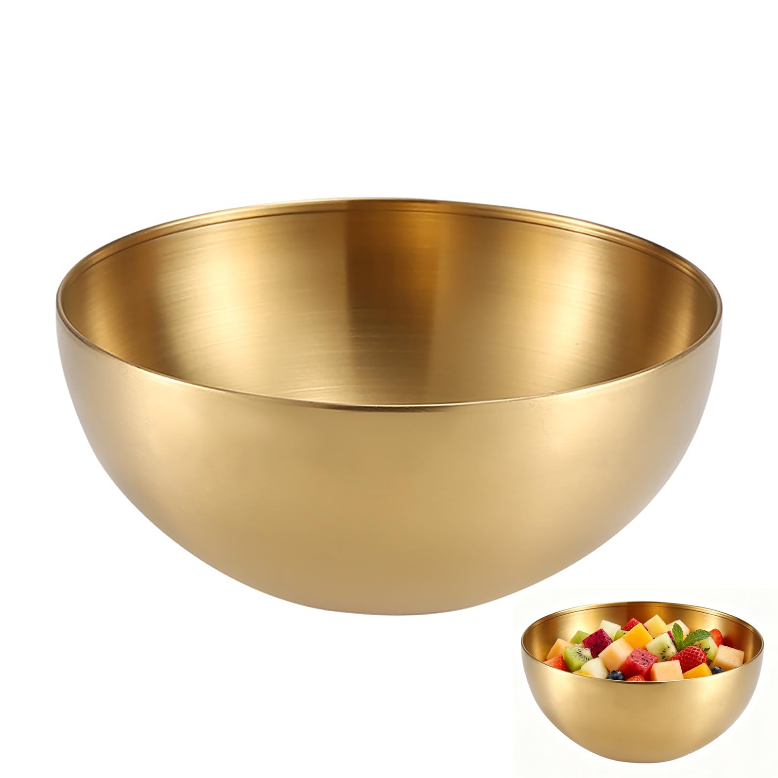 HAWOMOTA Stainless Steel Salad Bowls, 1.5L Large Metal Mixing Bowls, Multi-Use Kitchen Cooking Bowl for Cooking, Baking, Prepping(Gold)