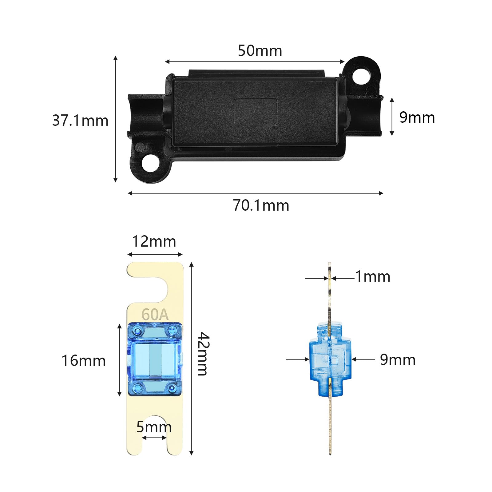 TopHomer 12V 60A Fuse Holder with 2x Blade Fuses - Splashproof Car/Truck/Boat Fuse Box - Image 2