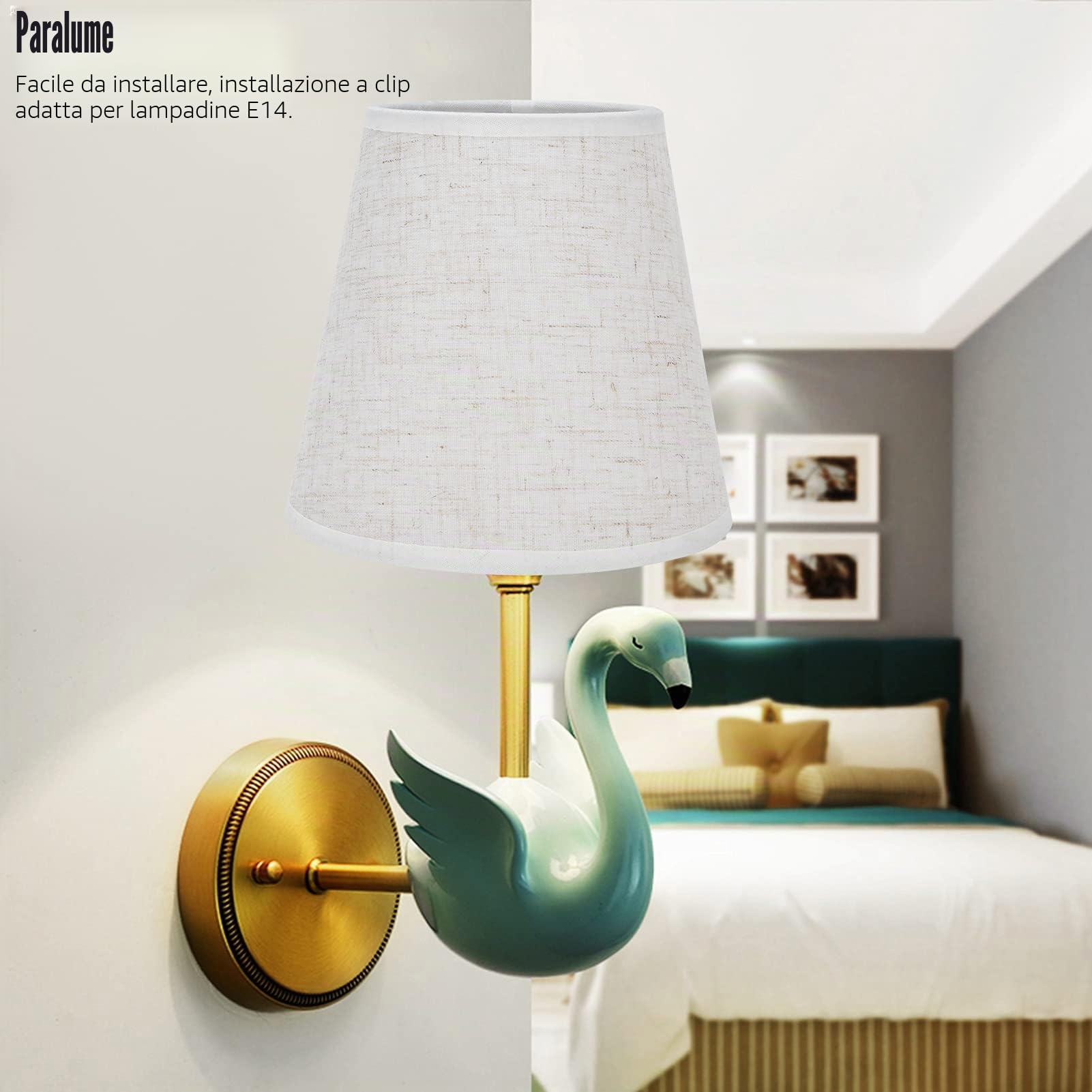 2 Pezzi Paralume Tessuto Piccolo per E14, Clip per Lampadine, Accessori per L'illuminazione del Lampadario di Cristallo e Lampada da Parete