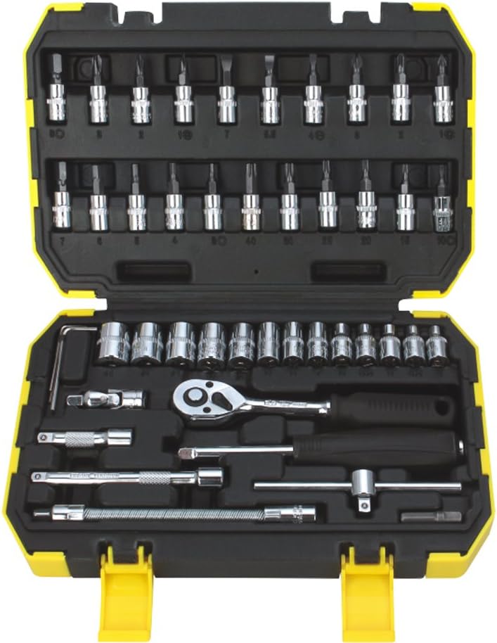 46 Pieces Socket Wrench Set, 1/4-Inch Drive 6-Point Socket Set Tool Box for Car Maintenance, Car Beauty, Renovation
