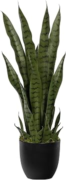 Artificial Snake Plant 28in Faux Sansevieria Plants, Fake Floor Plant for Indoor Outdoor, Front Porch Patio Home Office Decor, Mother-in-Laws Tongue, Green 1Pcs
